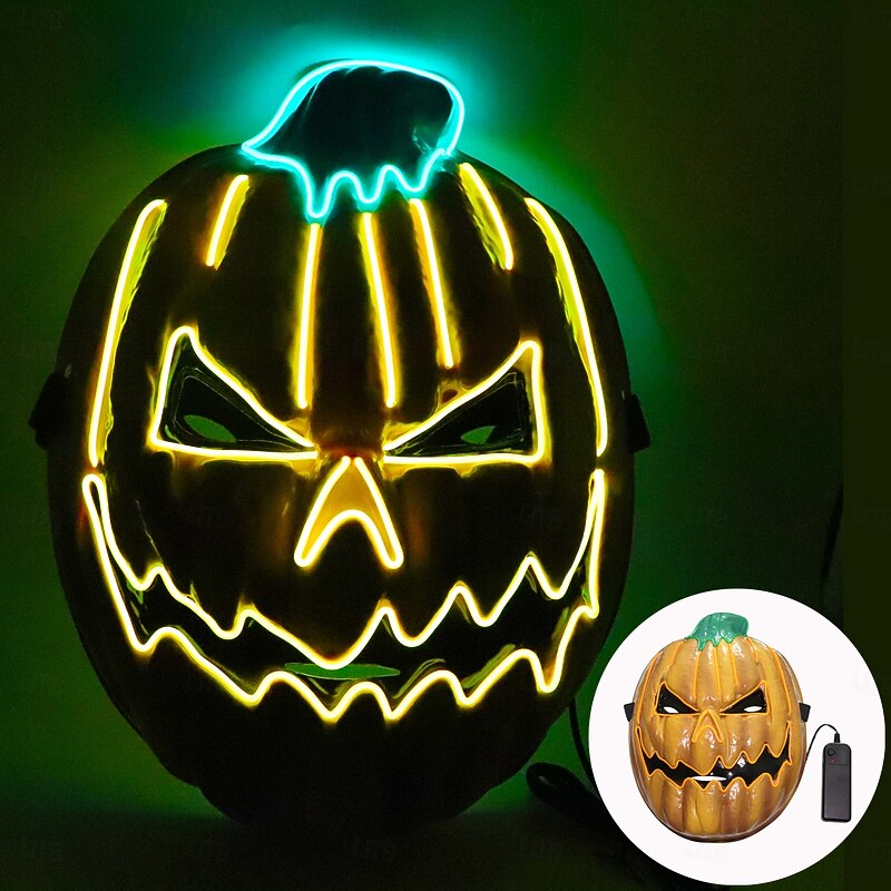 Pumpkin Halloween Mask Scary Glow in the Dark Led Light Up Adults' Unisex Halloween Carnival Performance Party Easy Halloween Costumes Dress Up