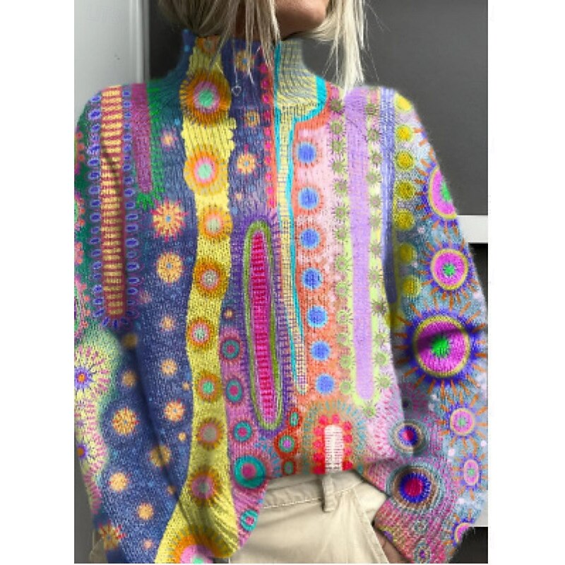 Women's Sweater Casual Soft Color Block Ribbed Turtleneck Knitted Print Long Sleeve Regular Tops Knit Outdoor Daily Weekend Yellow Blue Fall Winter4