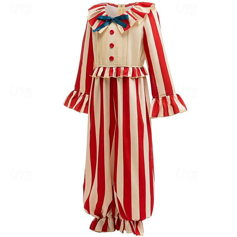 Joker Clown Halloween Costume Jumpsuit Clown in a Cornfield Horror Scary Costume Kid's Unisex Boys' Girls' Halloween Carnival Party Easy Halloween Costumes Dress Up3