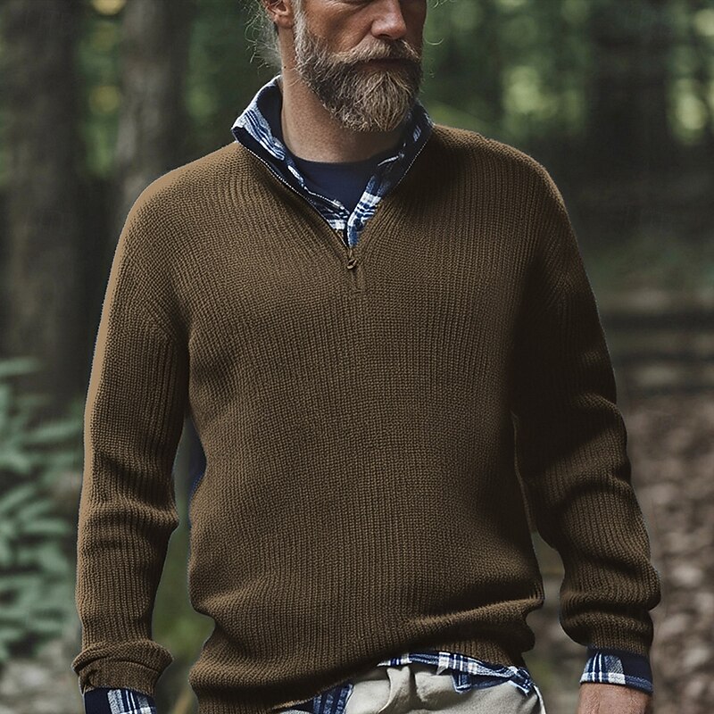 Men's Pullover Sweater Jumper Quarter Zip Sweaters Knit Sweater Ribbed Knit Regular Tops Knitted Plain Stand Collar Fashion Casual Vacation Daily Wear Clothing Apparel Fall Winter Black Red S M L2