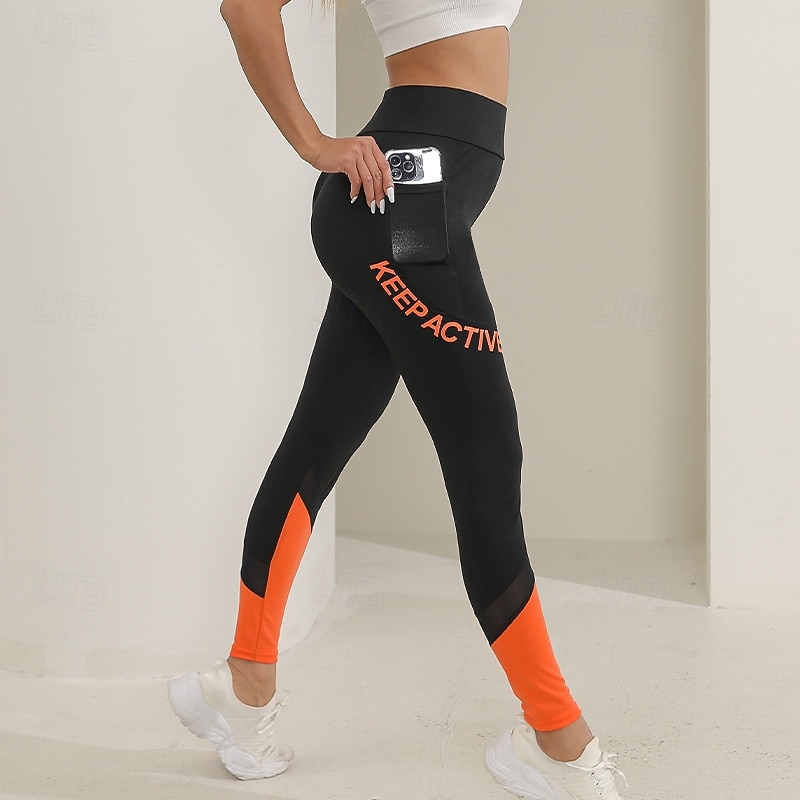 Women's Cropped Trousers Yoga Leggings with Pockets Tummy Control High Waist Gym Athletic Pilates Bottoms Solid Color Black Fall Sports Activewear2
