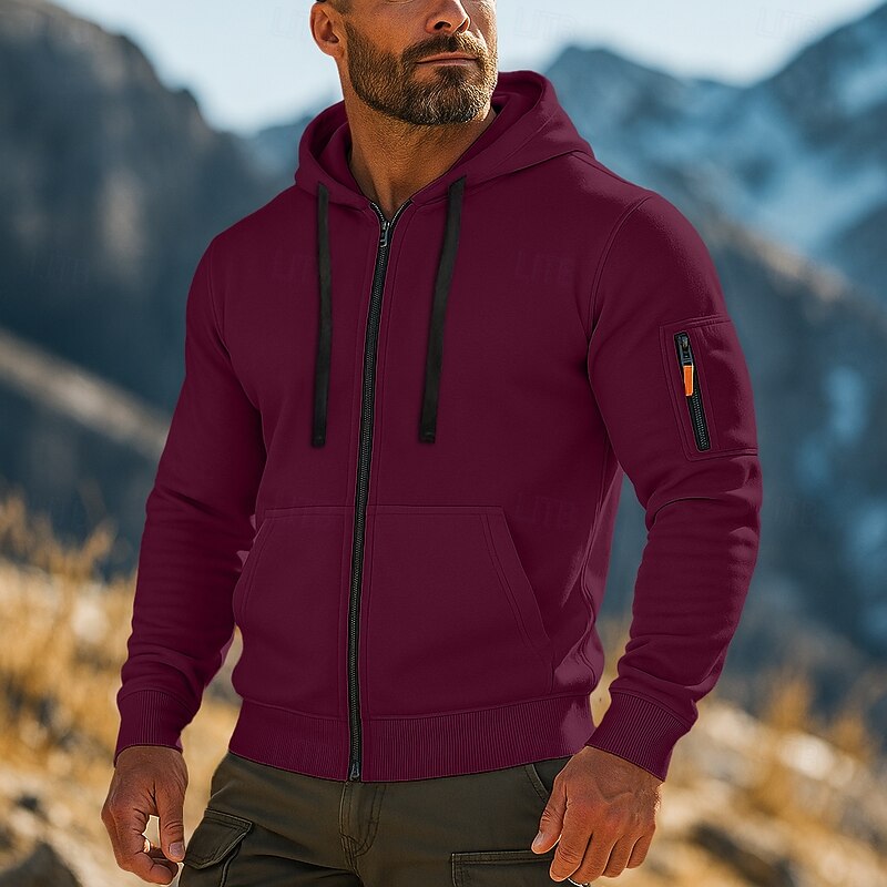 Men's Hoodie Quarter Zip Hoodie Fleece Hoodie Tactical Hoodie Black White Army Green Red Burgundy Hooded Plain Zipper Multi Pocket Sports & Outdoor Casual Daily Streetwear Cool Sportswear Fall2
