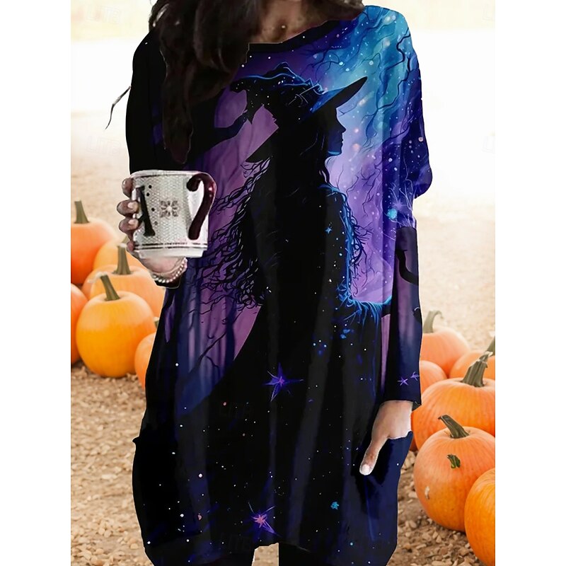 Halloween Women's T shirt Bat Graphic Vintage Fashion Trendy Long Sleeve Crew Neck Long Tops Daily Going out Weekend Pocket Print Pink Blue Purple Orange Spring Fall4