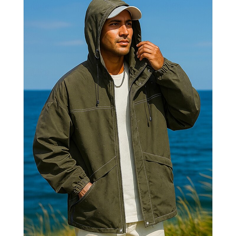 Men's Windbreaker Softshell Jacket Hiking Jacket Outdoor Waterproof Windproof Hiking Outfits Hiking Clothes Spring Autumn / Fall Top Camping / Hiking / Caving Running Solid Color Black Army Green2