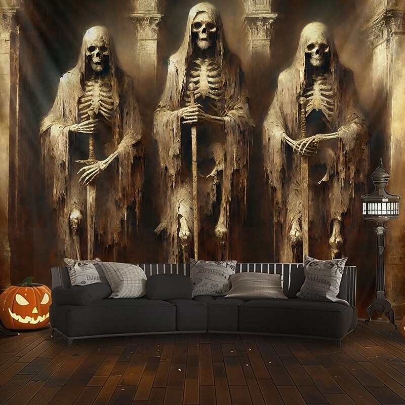 Halloween Tapestry Banners Wall Hangings Skeleton 3D Dark Punk Gothic Style Party Dorm Shooting Backgrounds Home Decor2