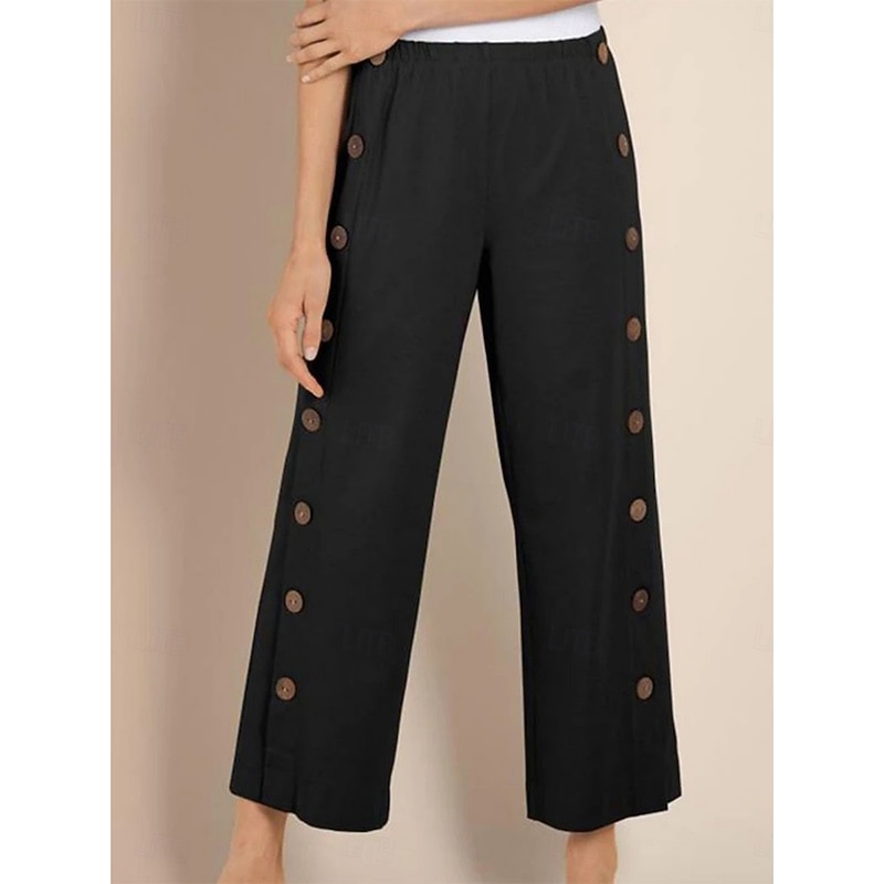 Women's Wide Leg Chinos Fashion Streetwear Basic Full Length High Waist Plain Elastic Waistband Comfy Soft Comfortable Micro-elastic Outdoor Vacation Street Black White Yellow Blue Spring Fall Loose2