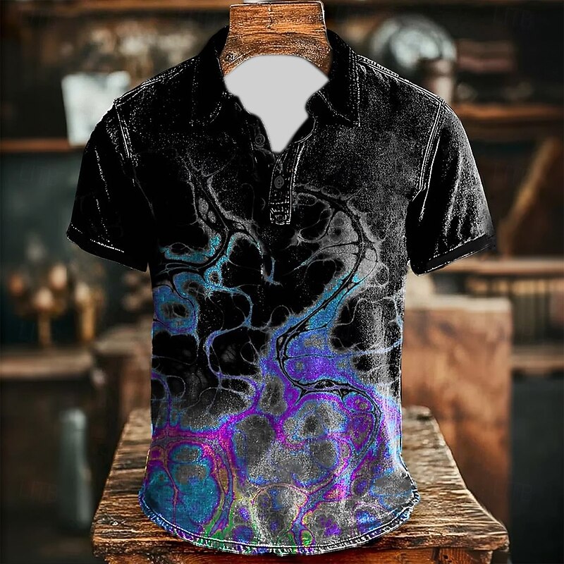 Men's Ombre Abstract Polo Short Sleeve Polo Shirts Collared Shirts Vintage Casual Athleisure Daily Wear 3D Print Buttons Summer Gray