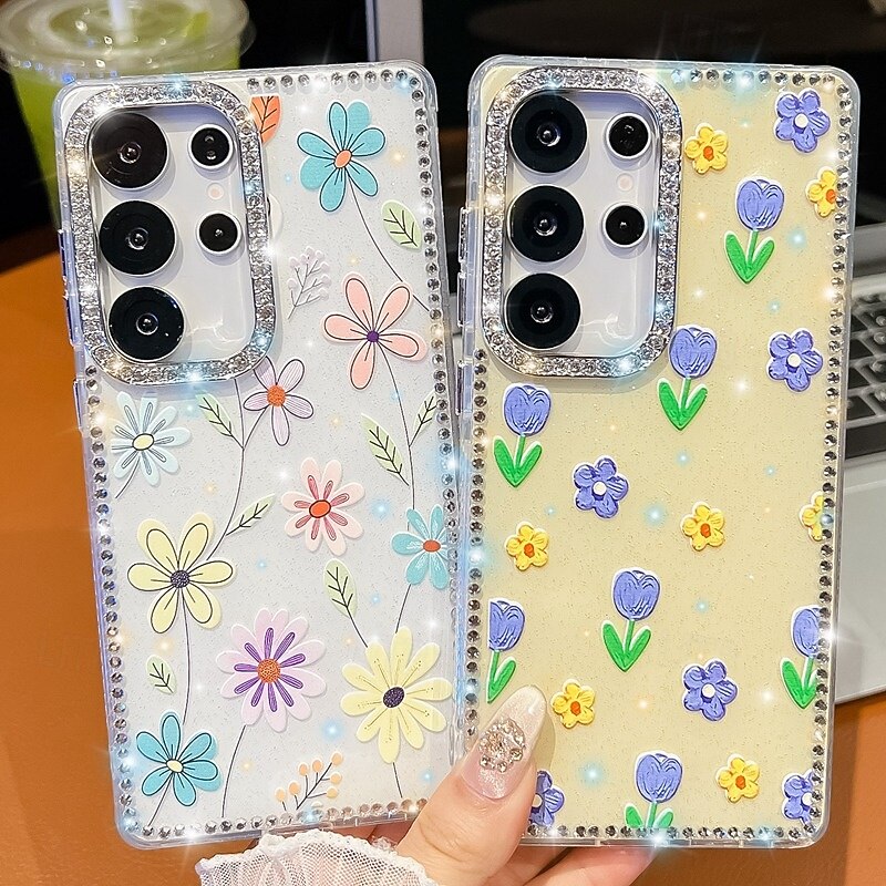 Phone Case For Samsung Galaxy S25 S24 Ultra Plus S24 FE S23 A16 A55 5G A35 5G A15 Back Cover Mirror Kickstand Shockproof Flower Floral Silicone2