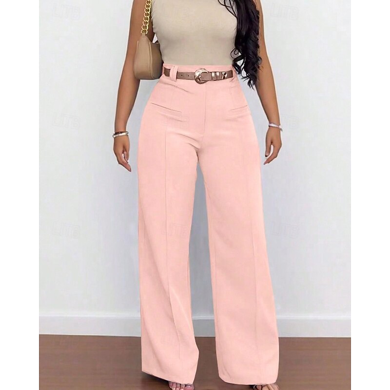 Women's Wide Leg Slacks Streetwear Casual Full Length Natural Plain Elastic Waist Soft Street Holiday Weekend Black Pink Blue Coffee Fall Regular Fit3