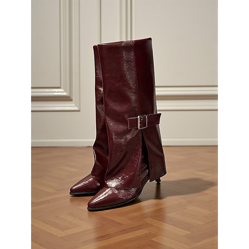 Women's Wide Calf Knee High Boots with Adjustable Buckle Strap,Pointed Toe High Heel Fashion Footwear for Trendy City Outfits4