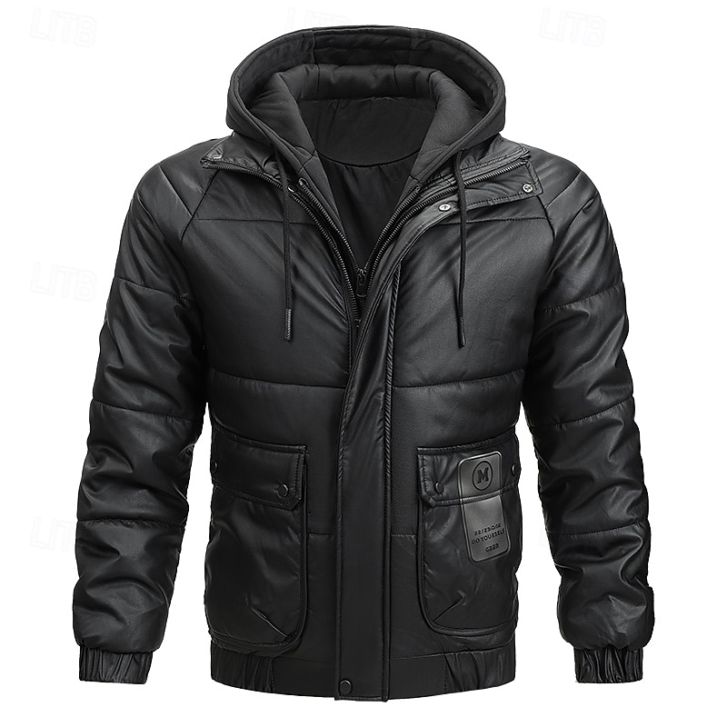 Men's Jacket Casual Jacket Outdoor Vacation Warm Zipper Pocket Fall Winter Plain Fashion Streetwear Standing Collar Regular Black Beige Jacket