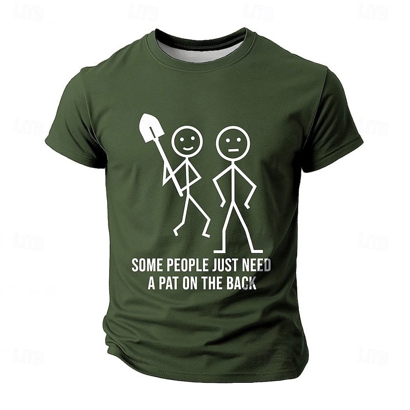 Mens Olive Green Dark Humor Graphic T-Shirt - "Some People Just Need a Pat on the Back" Shovel Design2