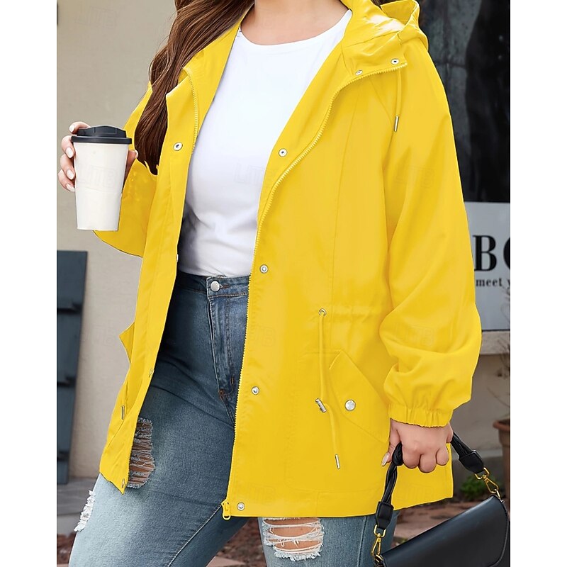 Women's Hoodie Jacket Warm Comfortable Zipper Pocket Outdoor Casual Plain Casual Daily Weekend Zipper Regular Hooded Regular Fit Long Sleeve Outerwear Navy Black Yellow Fall Winter2