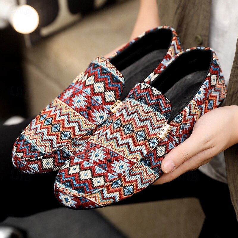 Men's Multicolor Jacquard Loafers with Zigzag Pattern – Fashion Slip-On Casual Shoes for Party, Holiday and Summer Resort Wear4