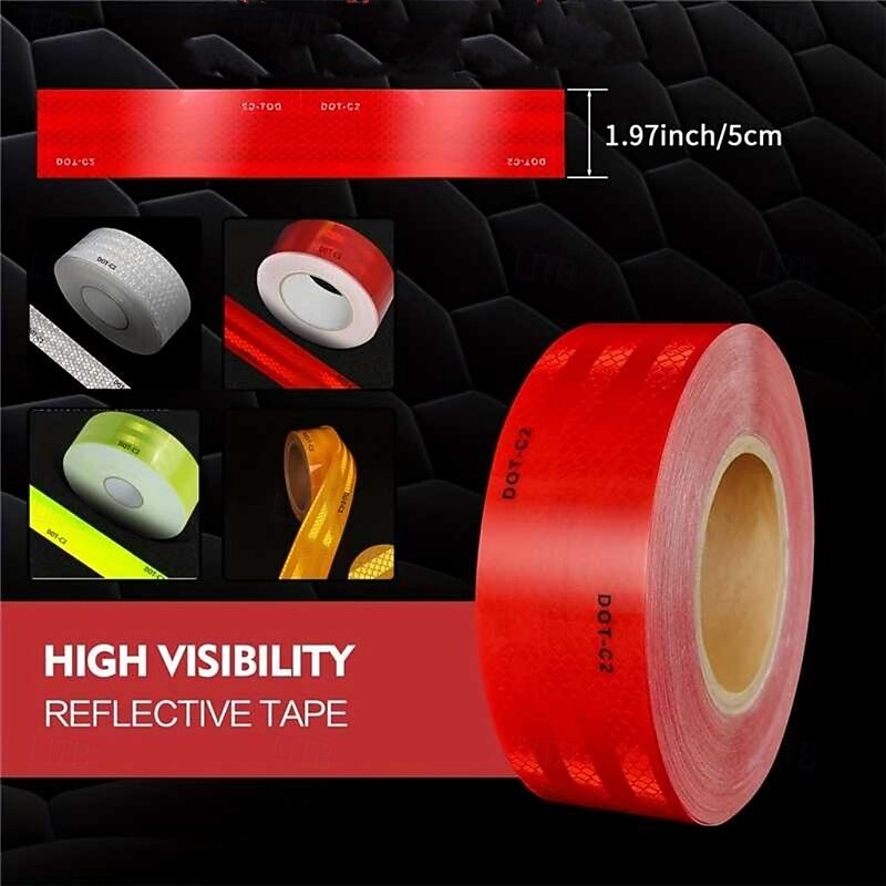 High-Visibility DOT-C2 Reflective Tape - 1pc Heavy-Duty Waterproof Safety Warning Sticker for Night Visibility and Hazard Caution Ideal for Trailers, Trucks, Bicycles, Outdoor Use3