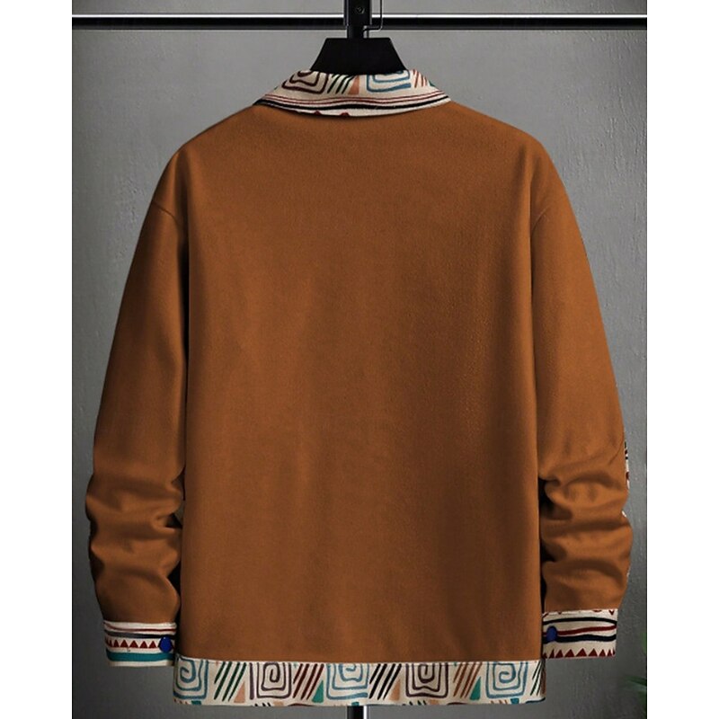 Men's Lightweight Jacket Cargo Jacket Casual Jacket Vacation Daily Breathable Pocket Buttons Spring Fall Geometric Fashion Classic Lapel Regular Brown Jacket3