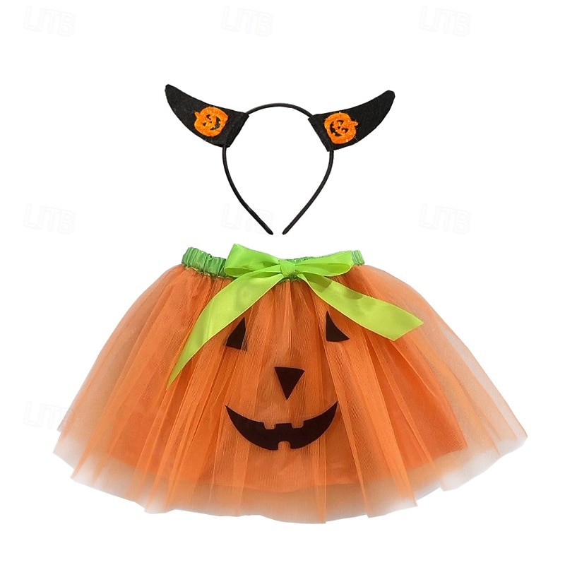 Kids Girls' Skirt Pumpkin Cute Patchwork Outdoor 4-12 Years Winter Black Yellow Orange2