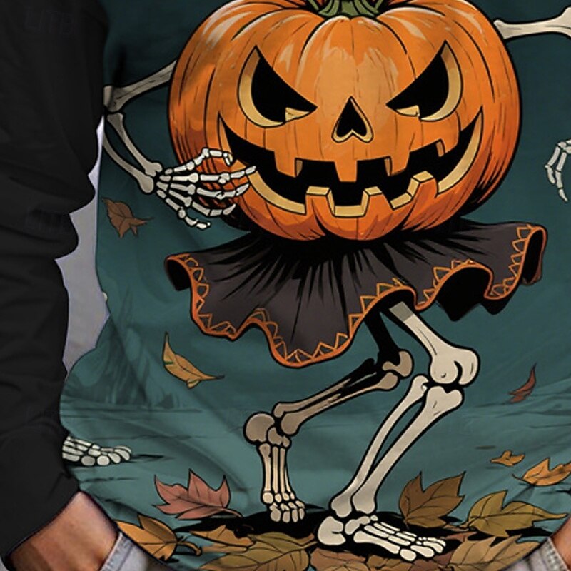 Halloween Boys' 3D Skull Pumpkin T shirt Tee Long Sleeve Spring Fall Fashion Basic Kids 4-12 Years Crew Neck Outdoor Casual Daily Regular Fit4