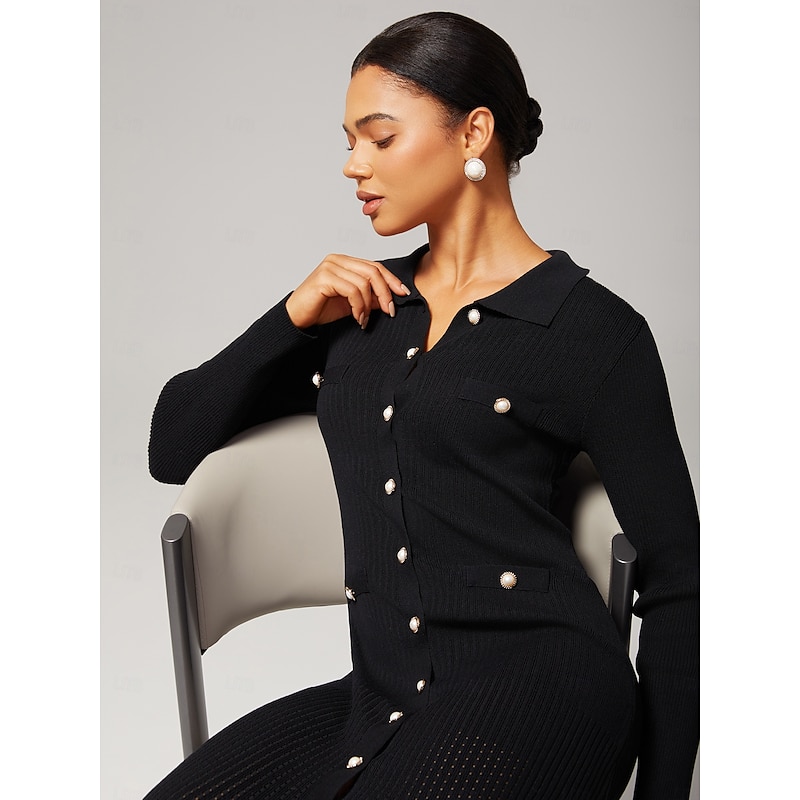 Women's Elegant Black Knit Maxi Dress3