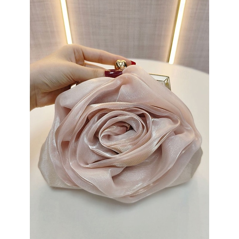 Women's Rose Flower Evening Clutch – Elegant Satin Purse with Chain Strap for Formal Events, Weddings and Cocktail Parties3