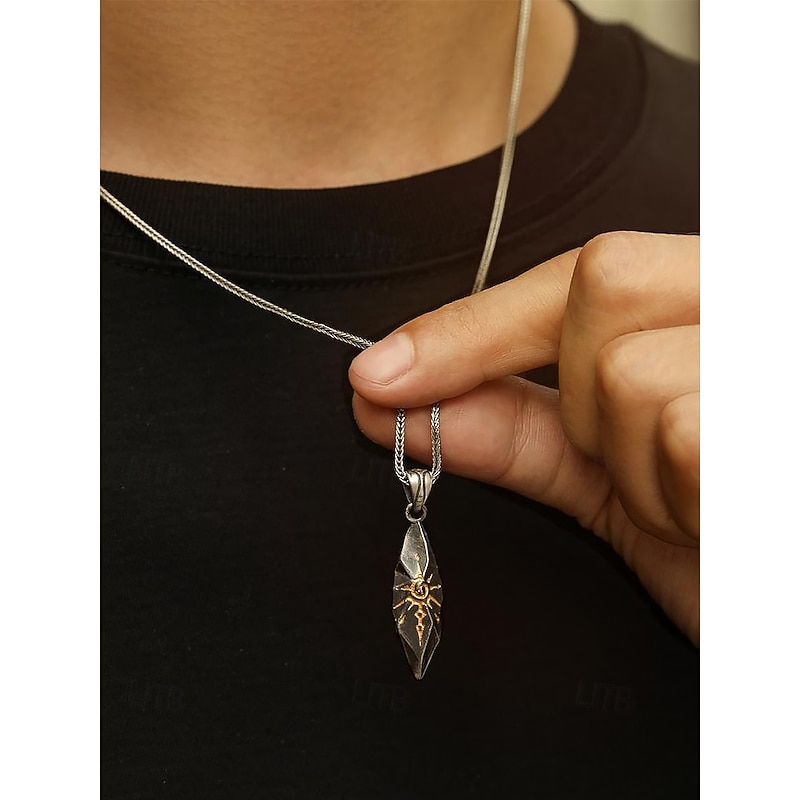Men's Vintage Sun Totem Pendant Necklace – Oxidized Metal Chain with Tribal Engraving, Gothic Jewelry for Daily Wear and Festivals3