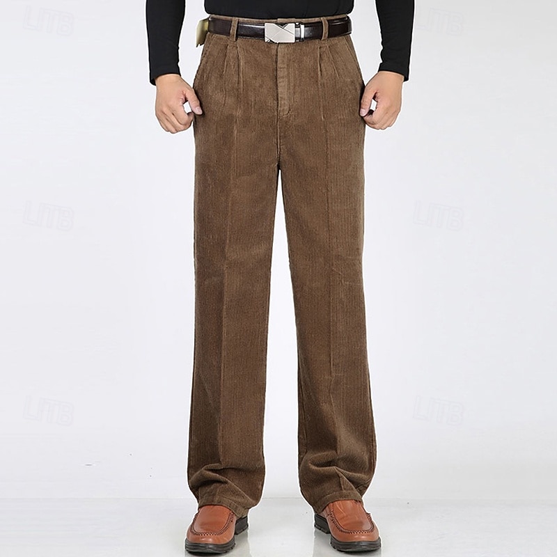 Men's Dress Pants Corduroy Pants Trousers Chinos Pocket Buttons Plain Comfort Formal Party Work Fashion Classic Style Black Navy Blue Micro-elastic2