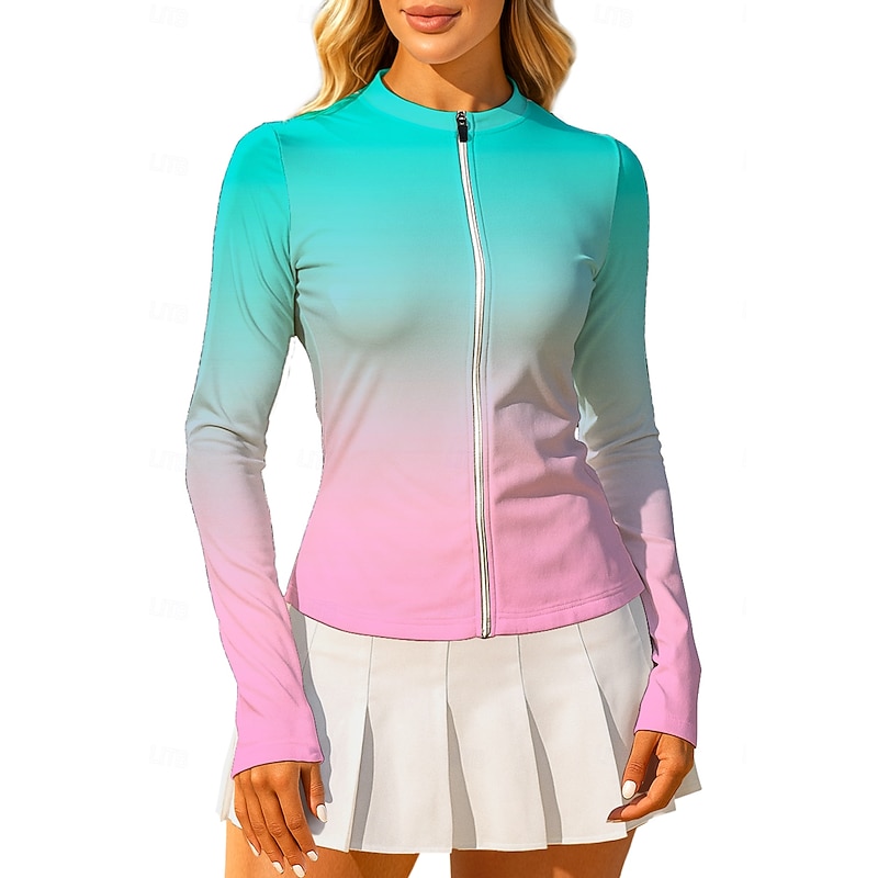 Women's Gradient Tops Sport Shirt Tennis Shirt Tennis Top Long Sleeve Zipper Floral UPF50+ UV Resistant High Elasticity Moisture Wicking Breathable Volleyball Tennis Golf Crew Neck Round Tee Tshirt4