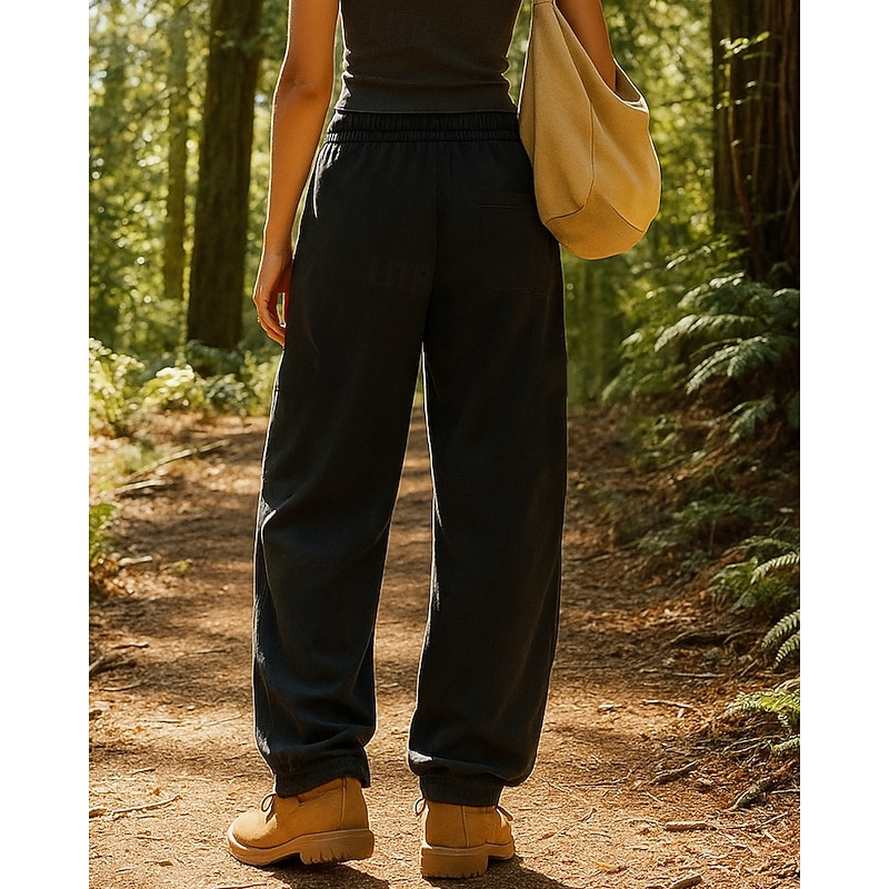 Women's Wide Leg Pants Hiking Pants Trousers Hiking Rain Pants Softshell Pants Outdoor Regular Fit Waterproof Windproof Bottoms Drawstring Pocket Elastic Waist Black White Camping / Hiking Running S2