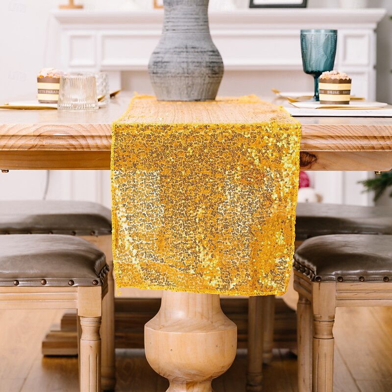 Christmas Table Runner Yellow Sequin Festive Holiday Tablecloth Daily Home Decoration Perfect Christmas Dining Accent Seasonal Celebration Atmosphere Accessory3