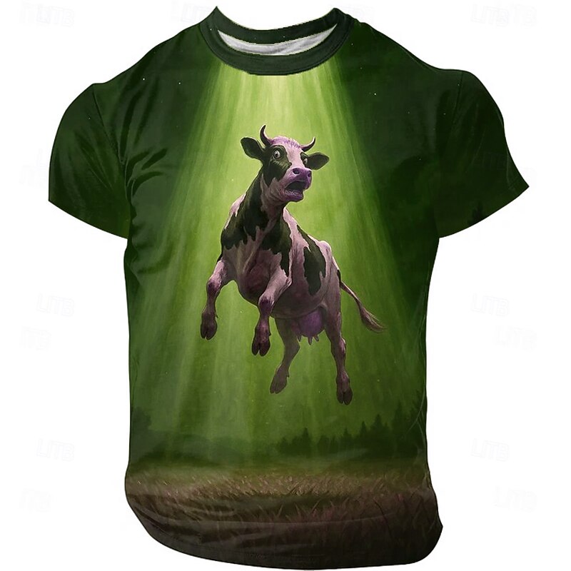 Halloween Men's Cow T Shirt Short Sleeve T shirt 3D Print Crew Neck Shirt Exaggerated Designer Horror Party Street Holiday Blue Green Summer Spring All Seasons Clothing Apparel S M L XL XXL XXXL2
