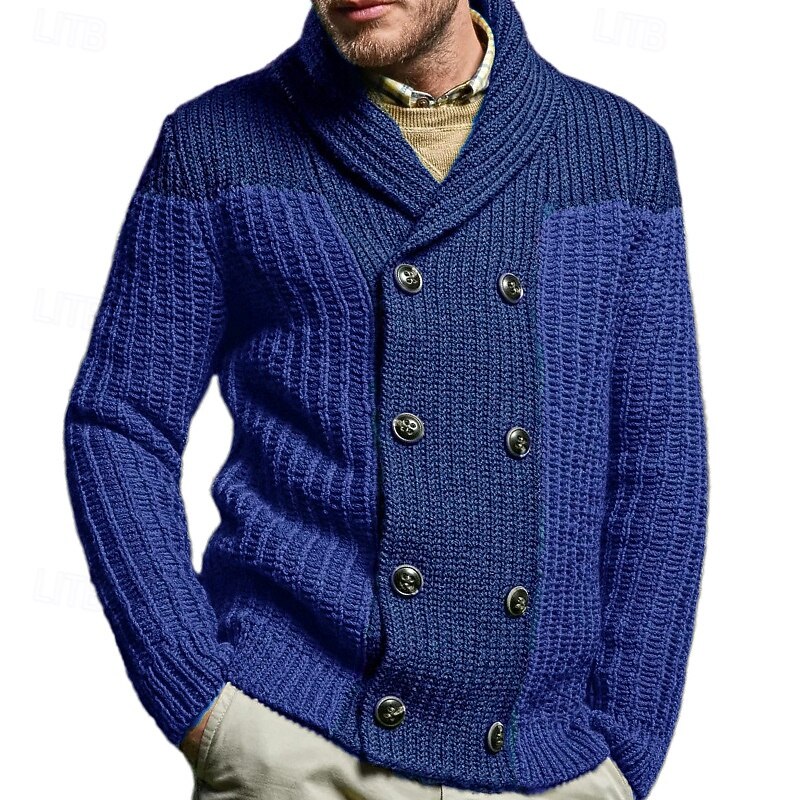 Men's Cardigan Sweater Cropped  Sweater Knit Sweater Ribbed Knit Regular Tops Button Up Plain Lapel Fashion Classic Vacation Daily Wear Clothing Apparel Fall Winter Blue M L XL