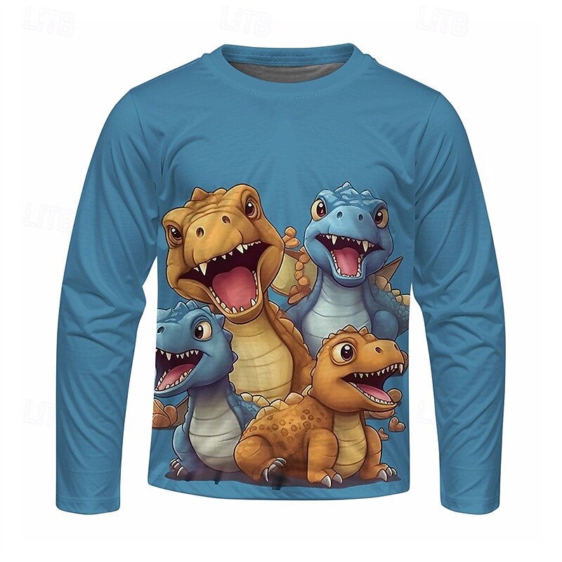 Boys' 3D Cartoon Dinosaur T shirt Tee Long Sleeve Spring Fall Fashion Basic Kids 4-12 Years Crew Neck Outdoor Casual Daily Regular Fit