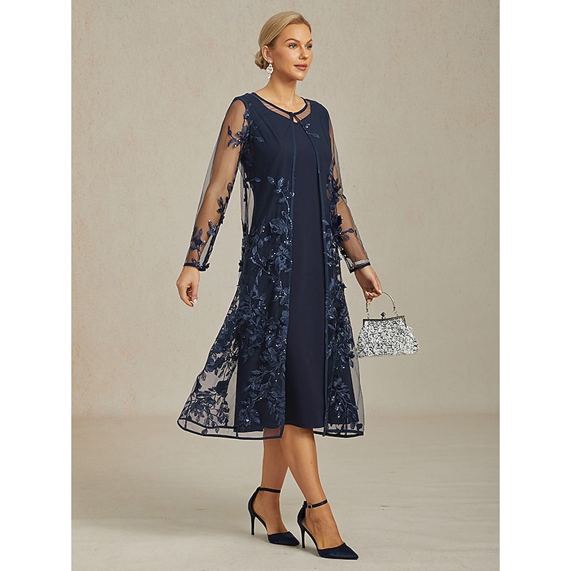 Women's Jacket Coat Blazer Lace Embroidered Sequin Elegant Floral Formal Anniversary Wedding Guest Cocktail Party Open Front Long Crewneck Regular Fit Long Sleeve Outerwear Navy Blue