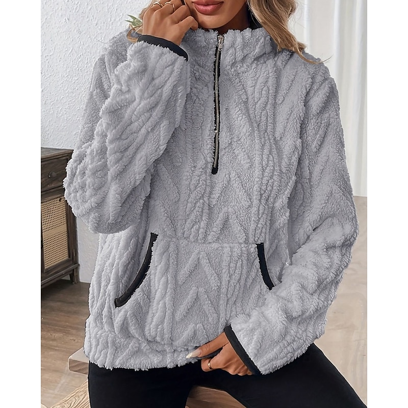 Women's Sweatshirts Zip Up Sweatshirts Plain Streetwear Casual Comfy Long Sleeve High Neck Regular Tops Street Holiday Going out Half Zipper Quarter Zipper Pocket Quarter Zip White Pink Wine Blue