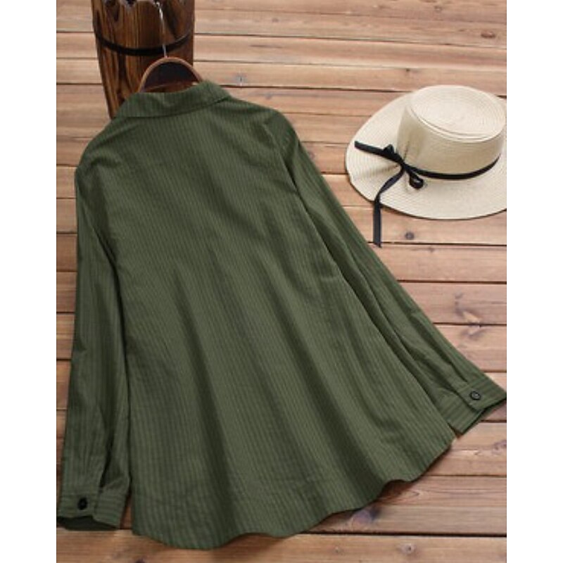 Women's Shirt Blouse Striped Modern Casual Long Sleeve Shirt Collar Regular Tops Daily Holiday Going out Buttons Yellow Green Fall2
