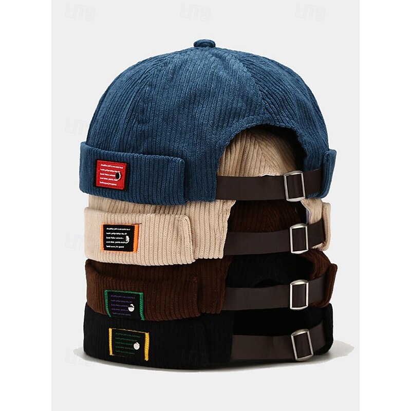 Men's Corduroy Docker Cap with Adjustable Strap – Stylish Ribbed Knit Hat for Everyday Wear, Outdoor Activities and Street Fashion4