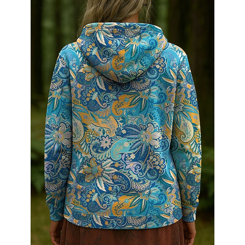 Women's Pullover Hoodie Sweatshirt Floral Graphic Paisley Casual Long Sleeve Hooded Regular Tops Party Evening Wear Street Dailywear Pink Blue Orange Green Spring Fall Winter2