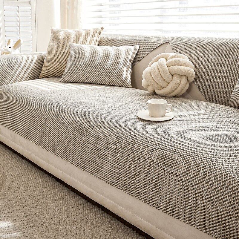 Cotton Linen Couch Cover for Pets, Pet Friendly Sofa Cushion Protector, Non-Slip Scratch Resistant Sofa Seat Pad, All-Season Modern Luxury Slipcover for Living Room Decor2