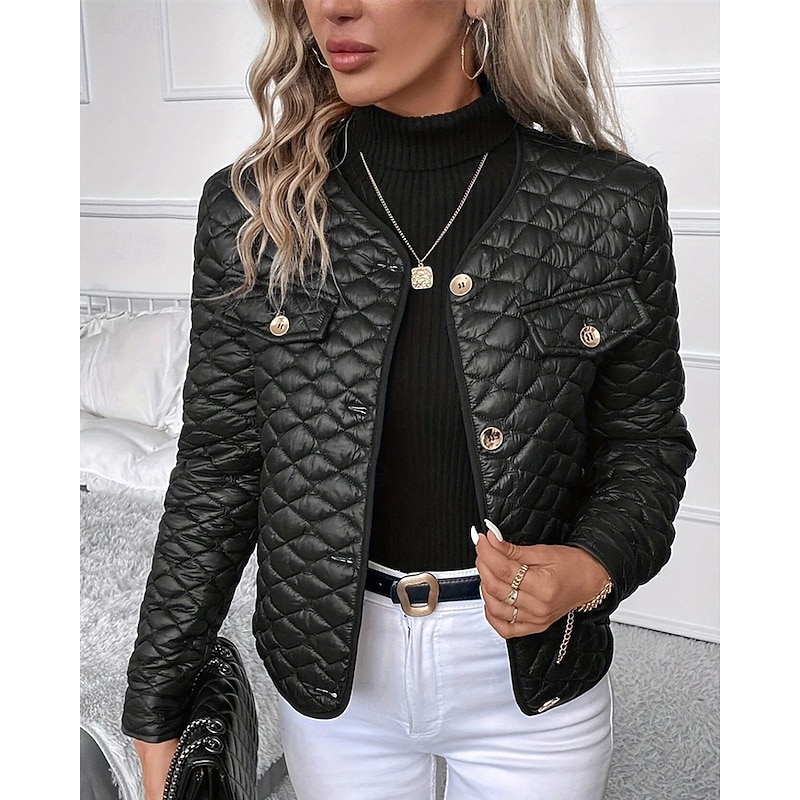 Women's Winter Jacket Coat Warm Comfortable Buttons Fashion Modern Casual Plain Going out Weekend Single Breasted Regular V Neck Regular Fit Long Sleeve Outerwear Black Winter2