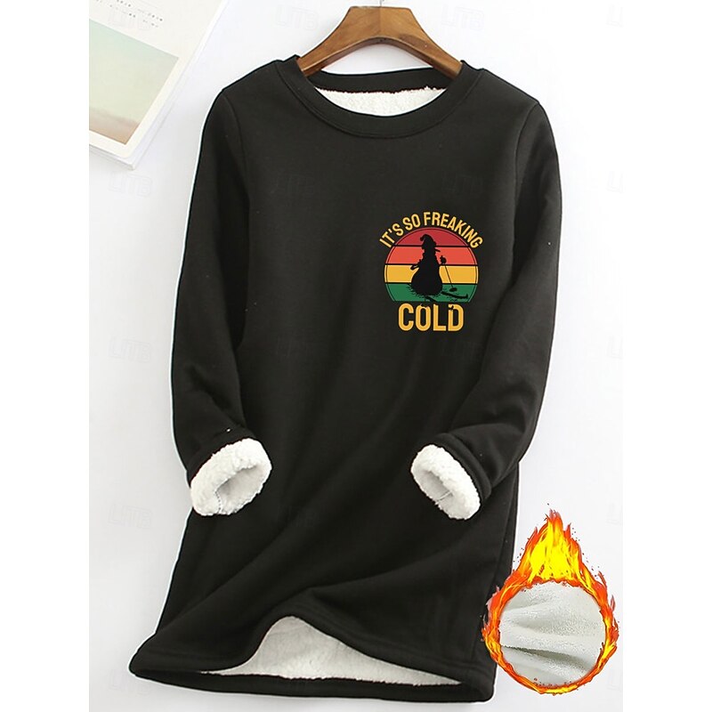 Women's Pullover Sweatshirt Fleece Lined Warm Pajamas Graphic Warm Casual Fuzzy Long Sleeve Crew Neck Round Neck Long Tops Street Casual Black Pink Dark Pink Blue Gray Spring Fall Winter