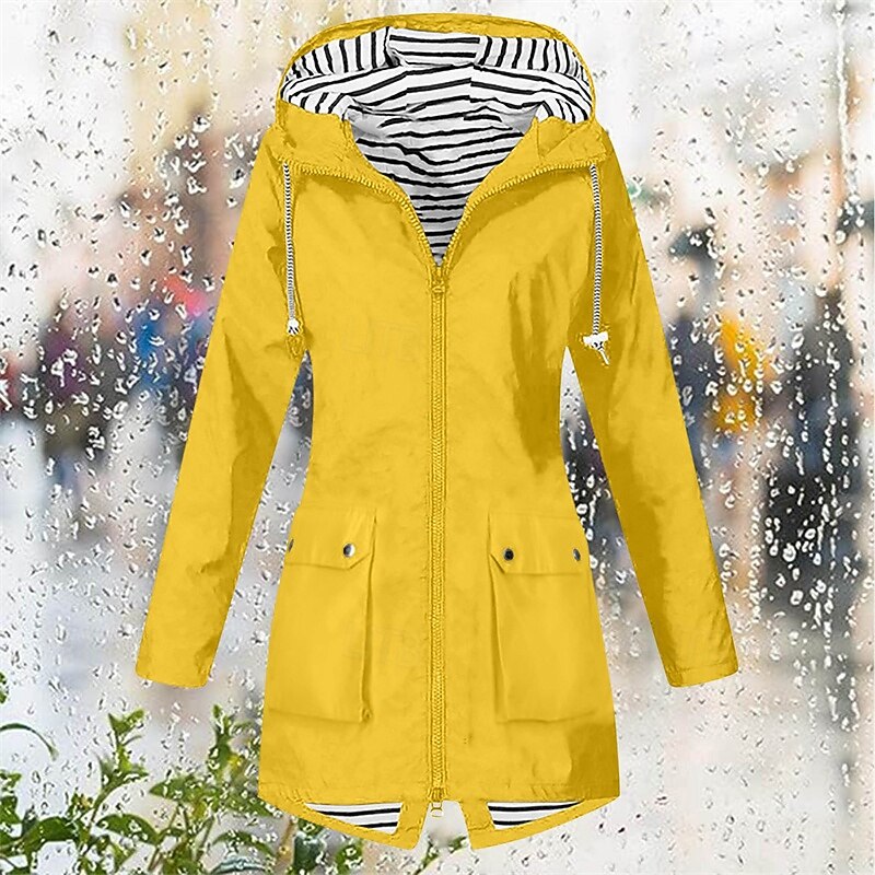 Women's Trench Coat Warm Comfortable Zipper Pocket Fashion Outdoor Plain Going out Weekend Zipper Regular Hooded Regular Fit Long Sleeve Outerwear Yellow Pink Dark Green Fall Winter