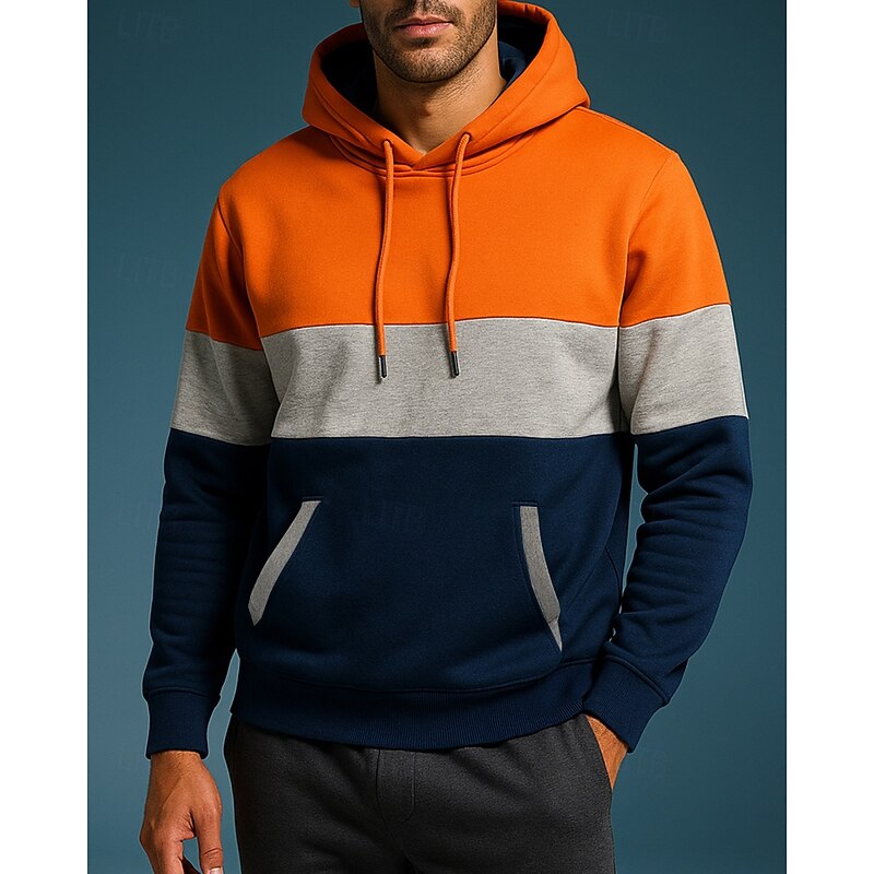 Men's Casual Sweatshirt Pullover Hoodie Thick with Pockets Long Sleeve Top Athleisure Patchwork Warm Outdoor Travel Running Sportswear Activewear White Yellow Army Green4