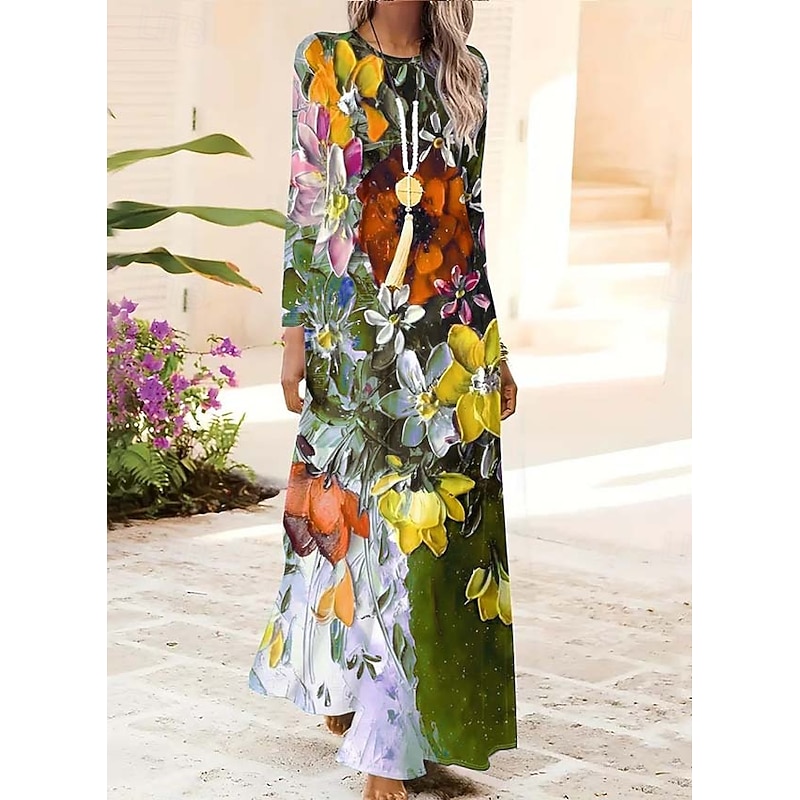 Women's Maxi Dress Shift Dress A Line Dress Party Casual Boho Daily Date Going out Regular Fit Floral Graphic Tie Dye Long Sleeve Crew Neck Red Blue Green Spring Fall Winter Autumn3