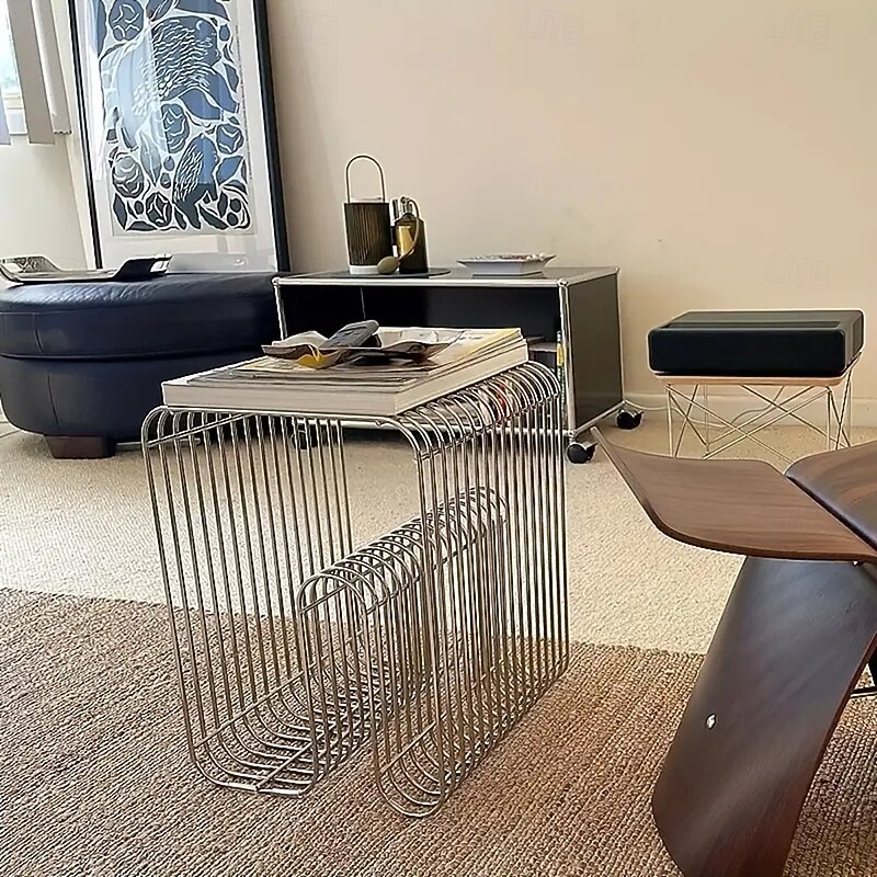 Integrated Sofa Corner Table Small Square Metal Silver Edge Table Geometric Pattern Bookshelf Magazine Rack Wall Mounted Living Room Storage Rack Multifunctional Modern Coffee Table Suitable for Sofas4