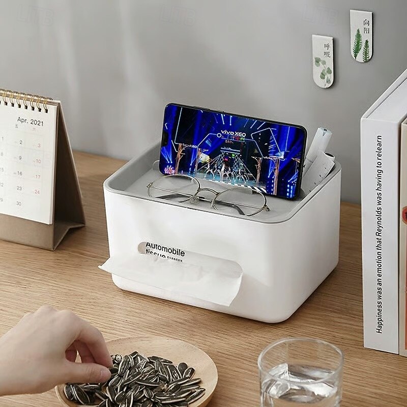 Multifunctional Tissue Box For Home Office Bathroom Living Room Plastic Napkin Holder Convenient Storage Dispenser Organizer Durable Practical Toilet Paper Box Container4
