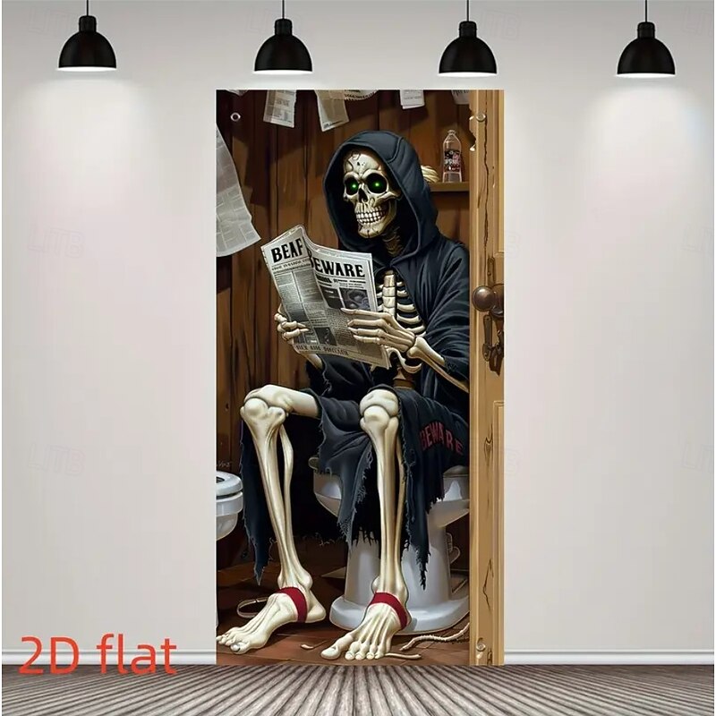 Halloween Door Cover Outdoor Banners Skeleton Grim Reaper Funny Psychedelic Dark Punk Gothic Style Party Outdoor Shooting Backgrounds Front Door Wall Porch Home Decor3