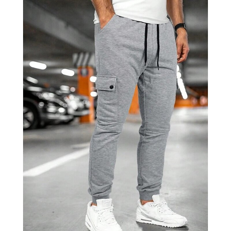 Men's Sweatpants Joggers Trousers Cargo Sweatpants Drawstring Pocket Elastic Waist Plain Comfort Sports Outdoor Daily Fashion Casual Black Army Green Micro-elastic3