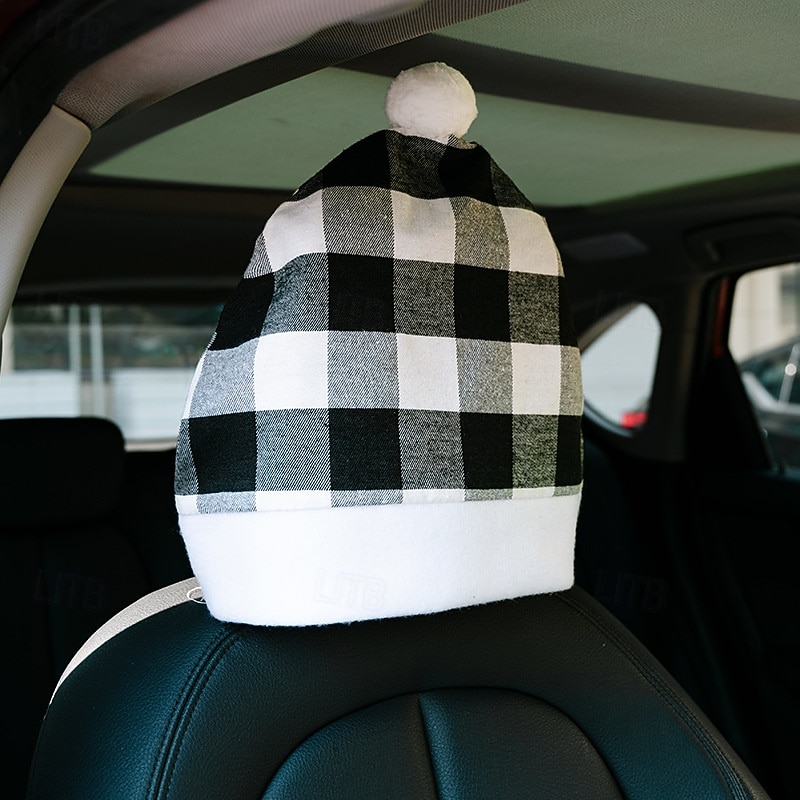 2Pcs Christmas Car Seat Covers Set, Thickened Red and Black Plaid Automotive Seat Back Covers with Headrest and Cushion Covers, Holiday Vehicle Interior Decor3