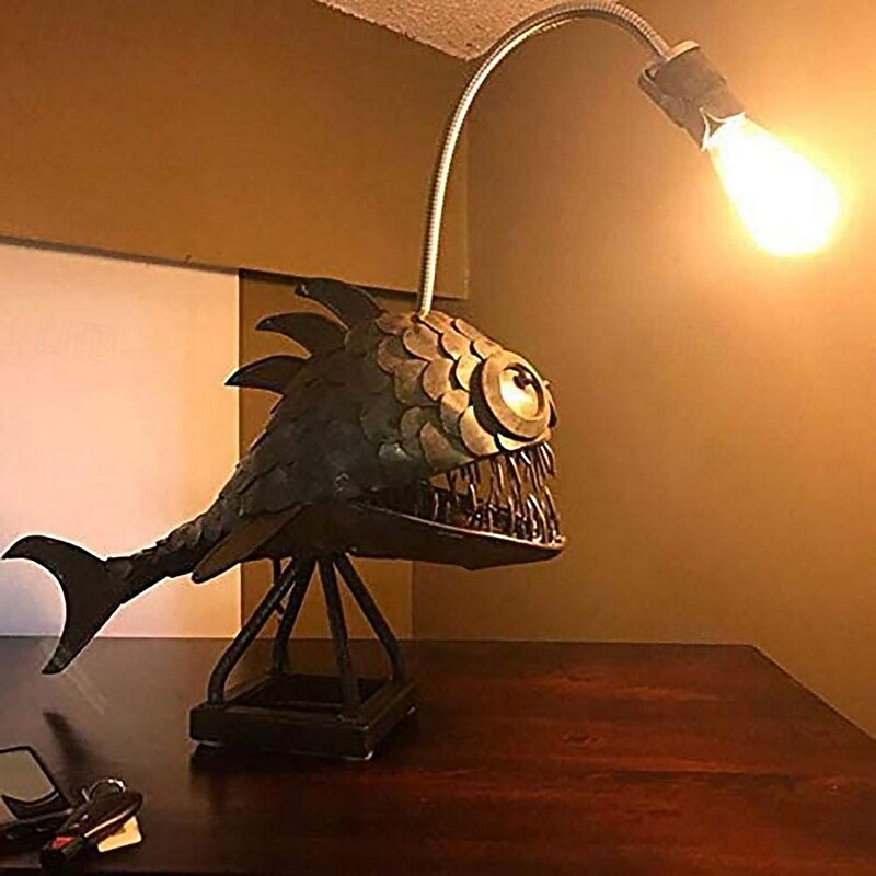 Angler Fish Lamp USB Rechargeable Desktop Metal Light Handmade Craft Home