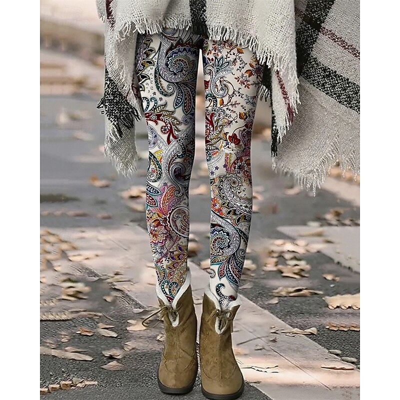 Women's Pants Trousers Leggings Cozy Leggings Streetwear Casual Full Length High Waist Floral Elastic Waist Print Breathability Comfortable Stretchy Vacation Street Daily Wear Red Blue Orange Green4